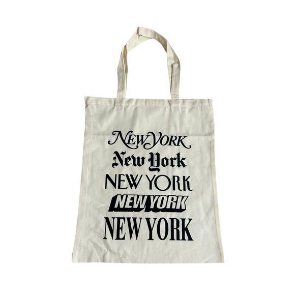 NEW YORK Neutral Logo Canvas Tote Bag NWT NWOT - Picture 3 of 9